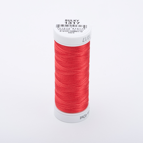 SULKY RAYON 40 coloured, 225m/250yds Snap Spools -  Colour 1317 Poppy