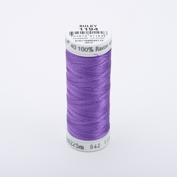 SULKY RAYON 40 coloured, 225m/250yds Snap Spools -  Colour 1194 Lt. Purple