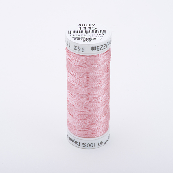 SULKY RAYON 40 coloured, 225m/250yds Snap Spools -  Colour 1115 Lt. Pink