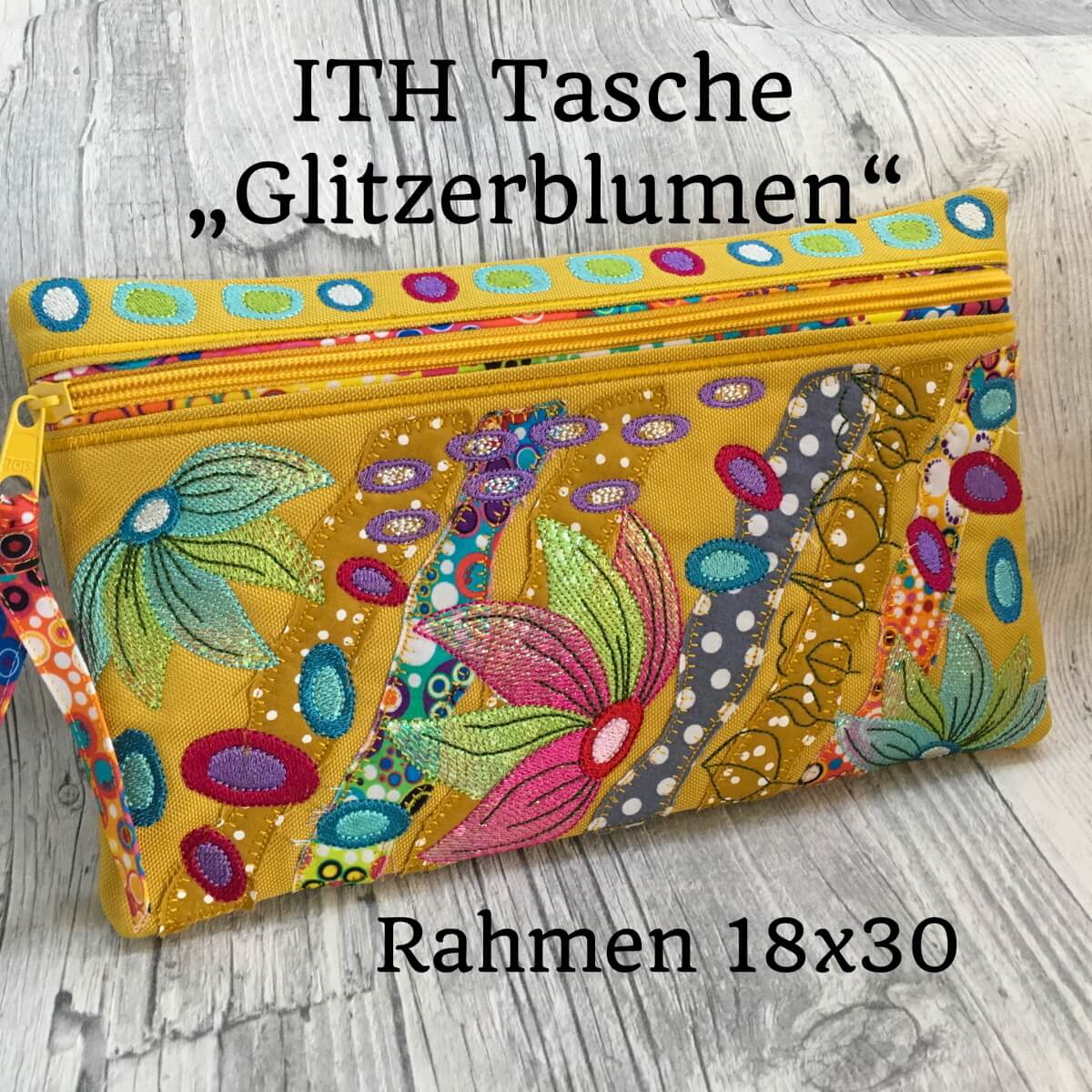 Stickdesign ITH RV-Tasche "Glitzerblumen" (Download)